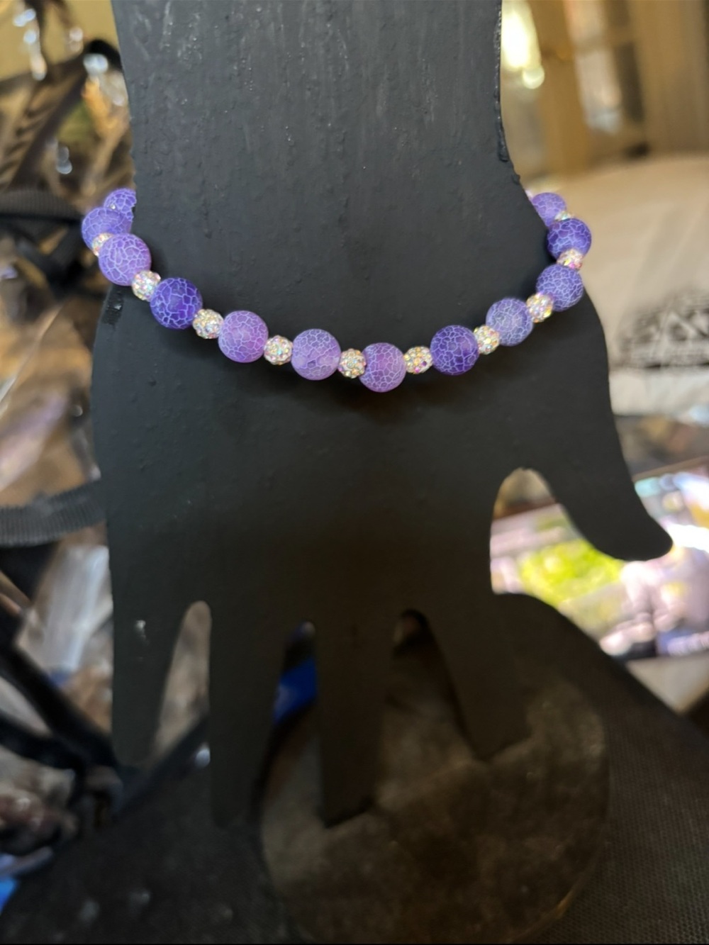 Lavender Crackle Bead Bracelet with Sparkling Spacer Accents